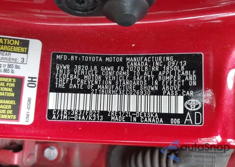 2014 Toyota Corolla S Plus from USA, damaged, VIN 2T1BURHEXEC026930